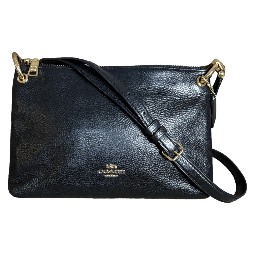 Coach Black Pebbled Leather Crossbody  Bag 3 Compartment Adjustable Strap COA